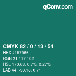 カラーコード: CMYK 82 / 0 / 13 / 54 | qconv.com