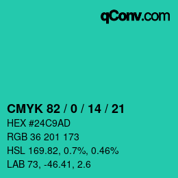 Color code: CMYK 82 / 0 / 14 / 21 | qconv.com