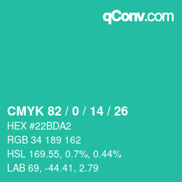 カラーコード: CMYK 82 / 0 / 14 / 26 | qconv.com