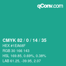 Color code: CMYK 82 / 0 / 14 / 35 | qconv.com