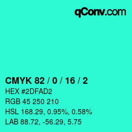 カラーコード: CMYK 82 / 0 / 16 / 2 | qconv.com