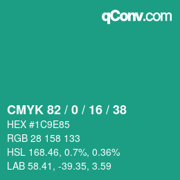 Color code: CMYK 82 / 0 / 16 / 38 | qconv.com