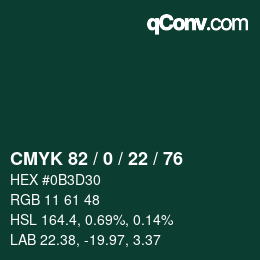 Farbcode: CMYK 82 / 0 / 22 / 76 | qconv.com