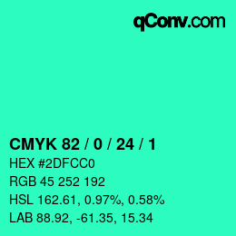 カラーコード: CMYK 82 / 0 / 24 / 1 | qconv.com