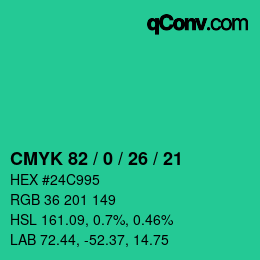 カラーコード: CMYK 82 / 0 / 26 / 21 | qconv.com