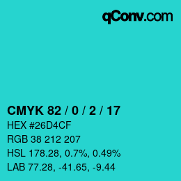 カラーコード: CMYK 82 / 0 / 2 / 17 | qconv.com