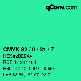 Color code: CMYK 82 / 0 / 31 / 7 | qconv.com