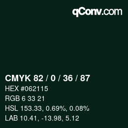 カラーコード: CMYK 82 / 0 / 36 / 87 | qconv.com