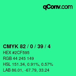 カラーコード: CMYK 82 / 0 / 39 / 4 | qconv.com