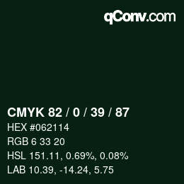 颜色代码: CMYK 82 / 0 / 39 / 87 | qconv.com