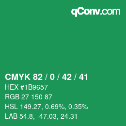 颜色代码: CMYK 82 / 0 / 42 / 41 | qconv.com