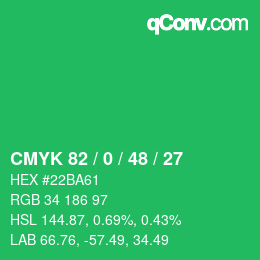 颜色代码: CMYK 82 / 0 / 48 / 27 | qconv.com