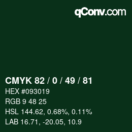 颜色代码: CMYK 82 / 0 / 49 / 81 | qconv.com