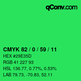 颜色代码: CMYK 82 / 0 / 59 / 11 | qconv.com