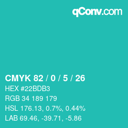 Color code: CMYK 82 / 0 / 5 / 26 | qconv.com