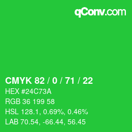 Farbcode: CMYK 82 / 0 / 71 / 22 | qconv.com