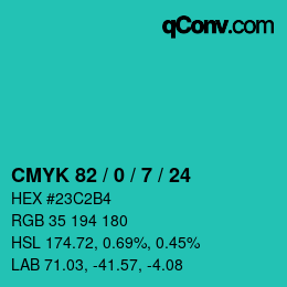 カラーコード: CMYK 82 / 0 / 7 / 24 | qconv.com