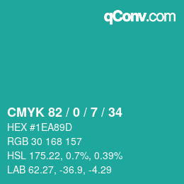Color code: CMYK 82 / 0 / 7 / 34 | qconv.com