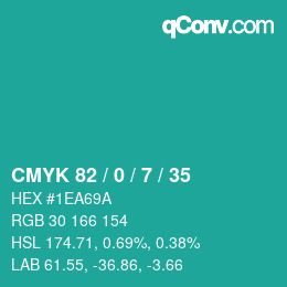 颜色代码: CMYK 82 / 0 / 7 / 35 | qconv.com