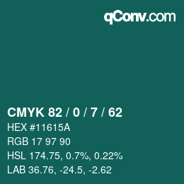 Color code: CMYK 82 / 0 / 7 / 62 | qconv.com