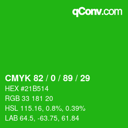 Color code: CMYK 82 / 0 / 89 / 29 | qconv.com