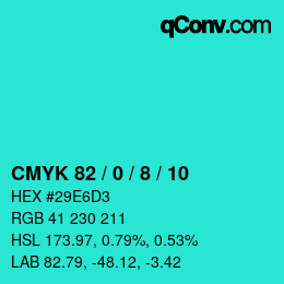 カラーコード: CMYK 82 / 0 / 8 / 10 | qconv.com