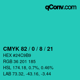 カラーコード: CMYK 82 / 0 / 8 / 21 | qconv.com