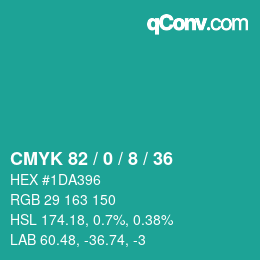 カラーコード: CMYK 82 / 0 / 8 / 36 | qconv.com