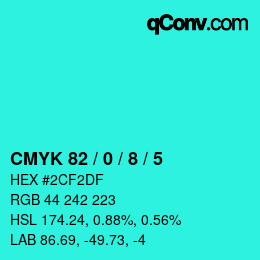 カラーコード: CMYK 82 / 0 / 8 / 5 | qconv.com