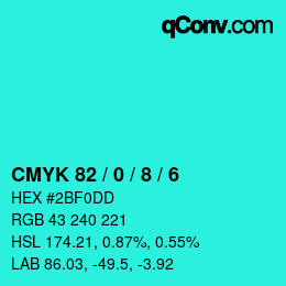 颜色代码: CMYK 82 / 0 / 8 / 6 | qconv.com