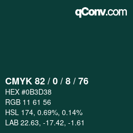 Color code: CMYK 82 / 0 / 8 / 76 | qconv.com