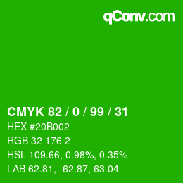 Color code: CMYK 82 / 0 / 99 / 31 | qconv.com
