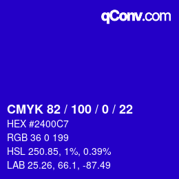 Farbcode: CMYK 82 / 100 / 0 / 22 | qconv.com