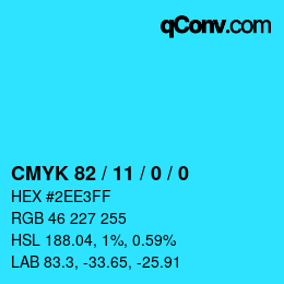 颜色代码: CMYK 82 / 11 / 0 / 0 | qconv.com
