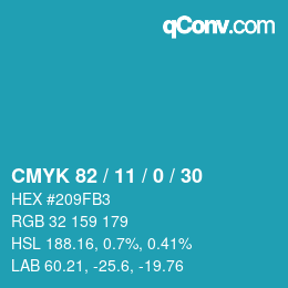 颜色代码: CMYK 82 / 11 / 0 / 30 | qconv.com