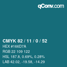 颜色代码: CMYK 82 / 11 / 0 / 52 | qconv.com