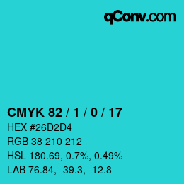 Color code: CMYK 82 / 1 / 0 / 17 | qconv.com