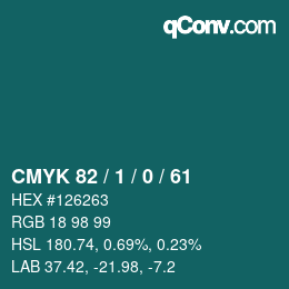 Color code: CMYK 82 / 1 / 0 / 61 | qconv.com