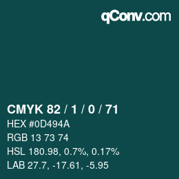 Color code: CMYK 82 / 1 / 0 / 71 | qconv.com