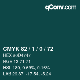 Color code: CMYK 82 / 1 / 0 / 72 | qconv.com