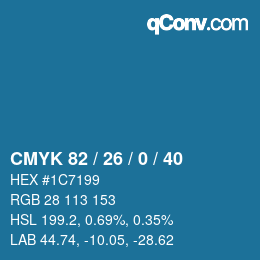 カラーコード: CMYK 82 / 26 / 0 / 40 | qconv.com