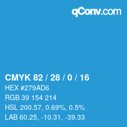 カラーコード: CMYK 82 / 28 / 0 / 16 | qconv.com