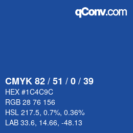 カラーコード: CMYK 82 / 51 / 0 / 39 | qconv.com