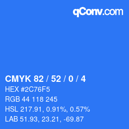 Color code: CMYK 82 / 52 / 0 / 4 | qconv.com
