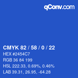 Farbcode: CMYK 82 / 58 / 0 / 22 | qconv.com