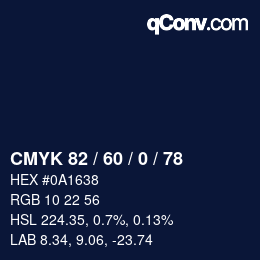 カラーコード: CMYK 82 / 60 / 0 / 78 | qconv.com