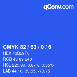 Color code: CMYK 82 / 63 / 0 / 6 | qconv.com