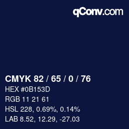 Color code: CMYK 82 / 65 / 0 / 76 | qconv.com