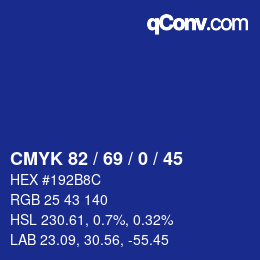 Color code: CMYK 82 / 69 / 0 / 45 | qconv.com