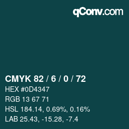 Color code: CMYK 82 / 6 / 0 / 72 | qconv.com